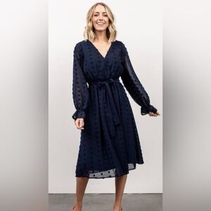 BALTIC BORN NWT PAISLEY DOT Navy Blue midi dress